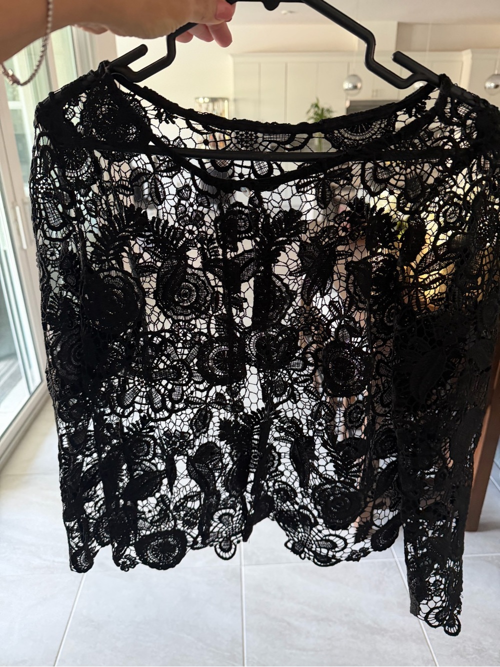 Source Unknown Black Floral Crochet Lace Blazer